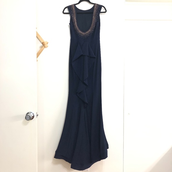 Xscape Beaded Ruffle Back Jersey Trumpet Gown - Picture 7 of 10